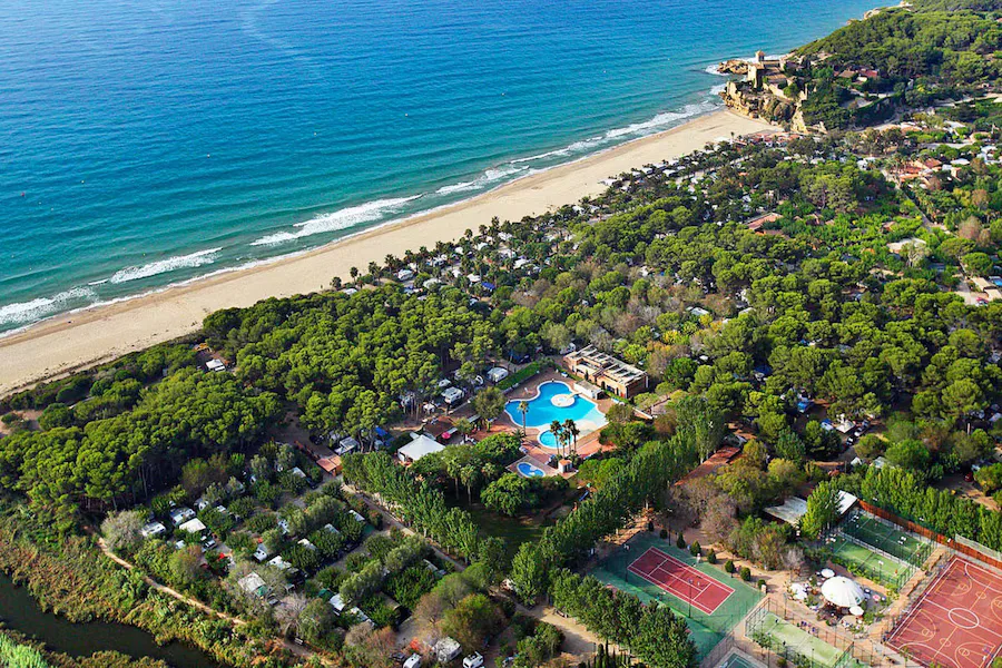 Tamarit Beach Resort campsite with pools, gardens and beachfront bungalows